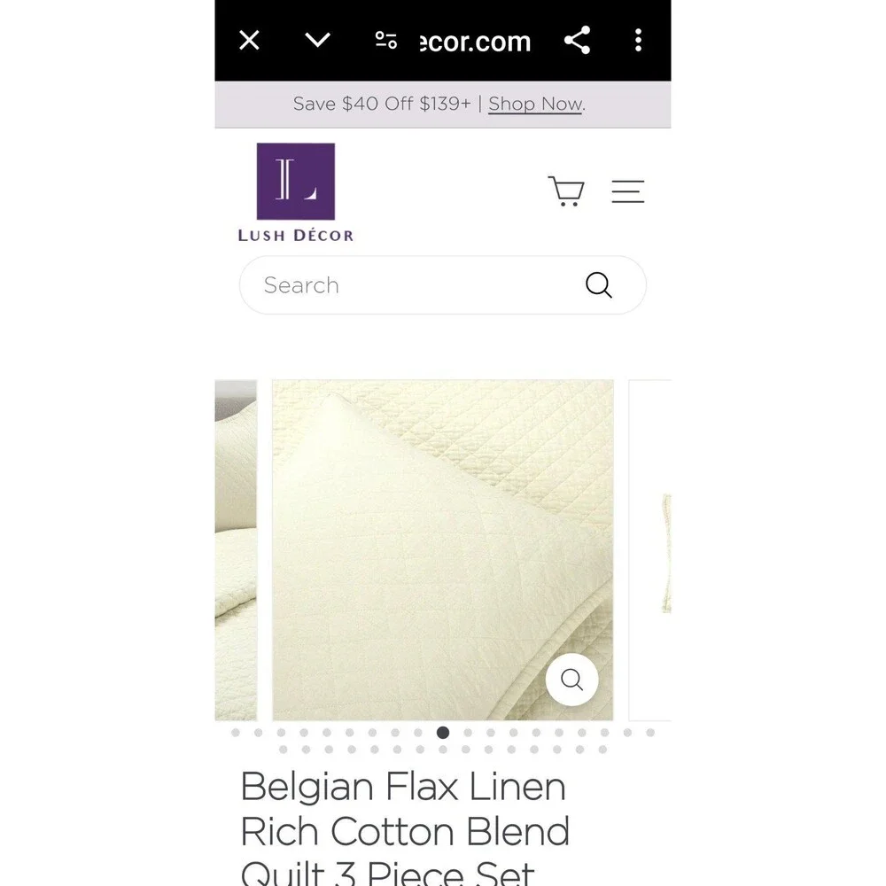 Belgian Flax Linen Rich Cotton Blend Quilt 3 Piece Set for full or queen -Ivory